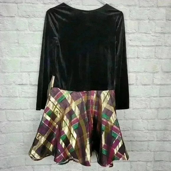 BONNIE JEAN Girls Black Gold Bow Plaid Velvet Holiday Party Dress Sz … - Picture 8 of 9